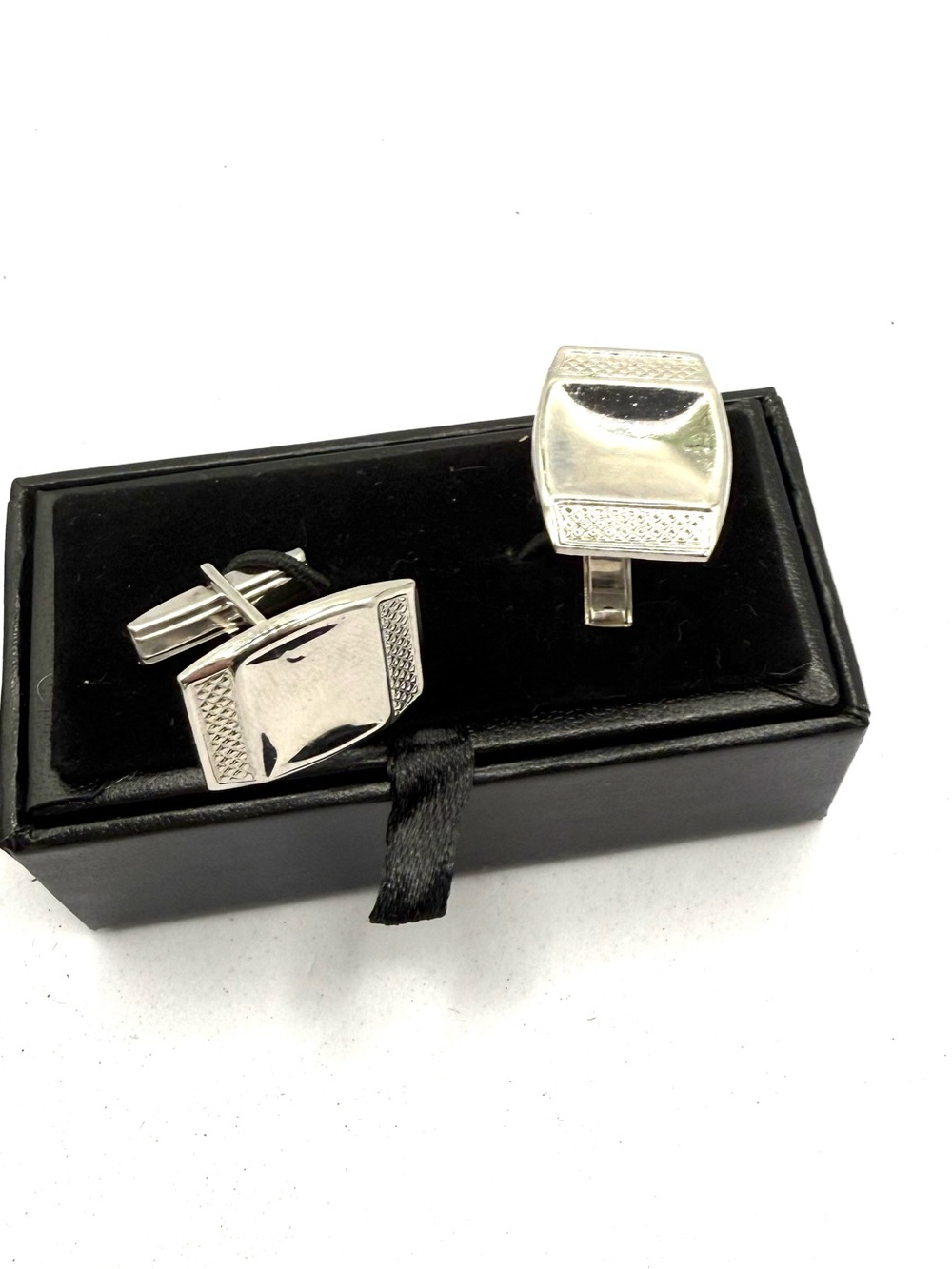Sterling Silver Rectangular Men’s Cufflinks - Polished & Textured
